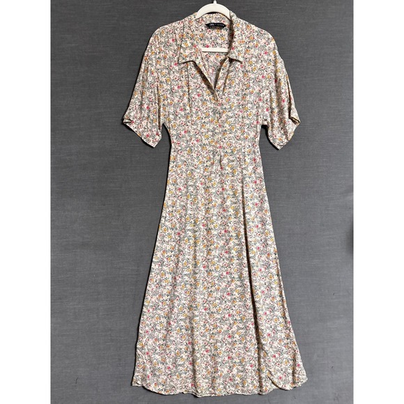 Zara Dress XS Pink Floral Midi Shirt Button Casual Classic Cottage Retro 90s y2k - Picture 1 of 11